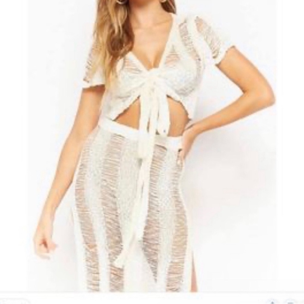 Ivory Ladder crop top and maxi skirt.